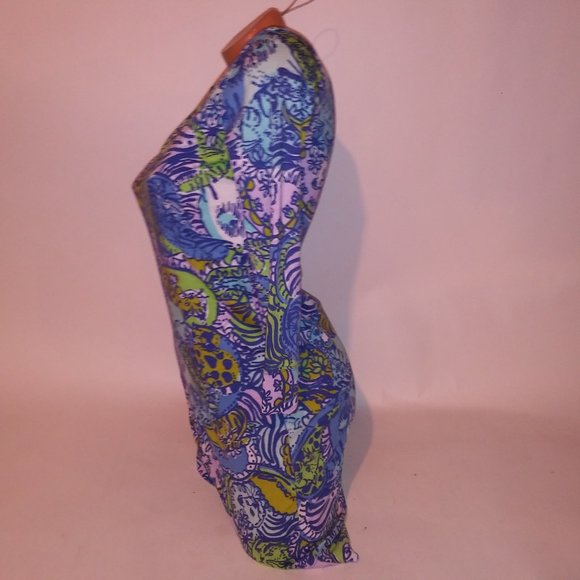 Lilly Pulitzer Shirt Dress XS Blue Green Cats V Neck Pit to Pit 17" Length 34" P - Picture 8 of 12